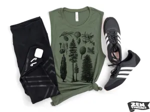 Women's Pines Muscle Tank - Pine Trees Nature Lover Fitness Tee (Redwoods Forest Camping Yoga Gym)