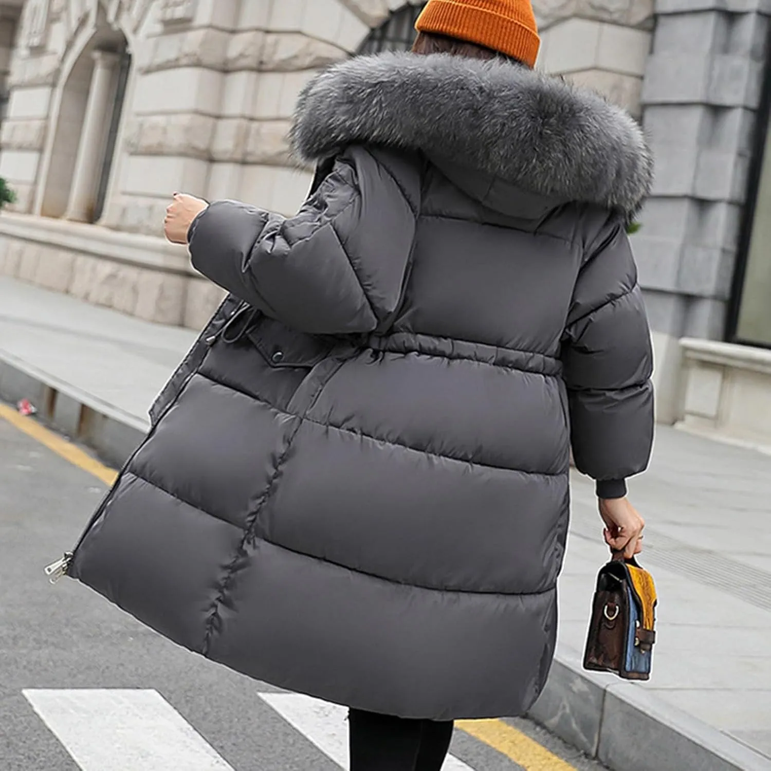 Womens Plus Size Winter Coats Faux Fur Hooded Baggy Outerwear Puffer Jackets Lightweight Quilted Down Jacket Parkas
