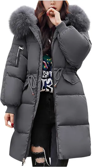 Womens Plus Size Winter Coats Faux Fur Hooded Baggy Outerwear Puffer Jackets Lightweight Quilted Down Jacket Parkas