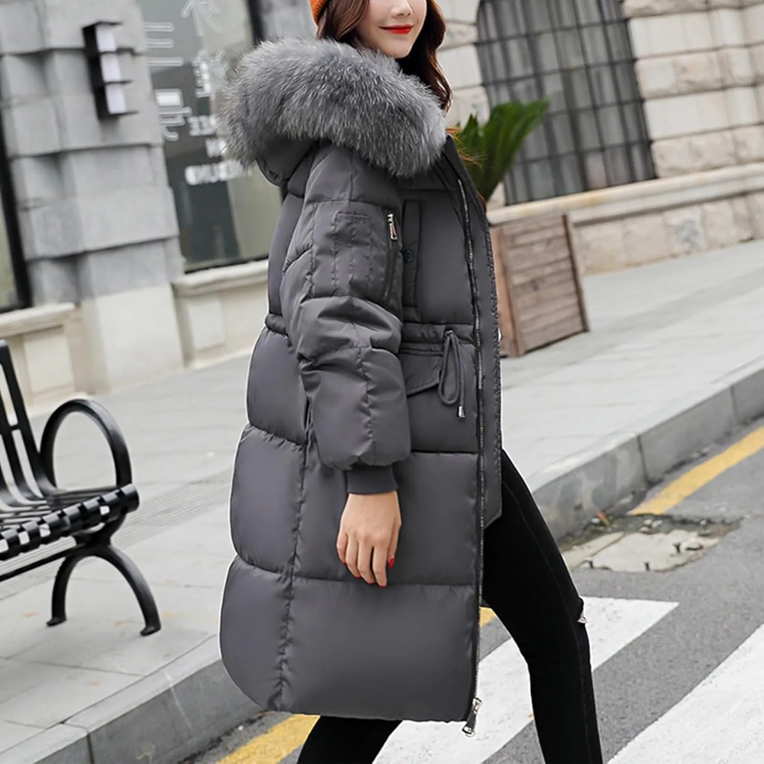 Womens Plus Size Winter Coats Faux Fur Hooded Baggy Outerwear Puffer Jackets Lightweight Quilted Down Jacket Parkas