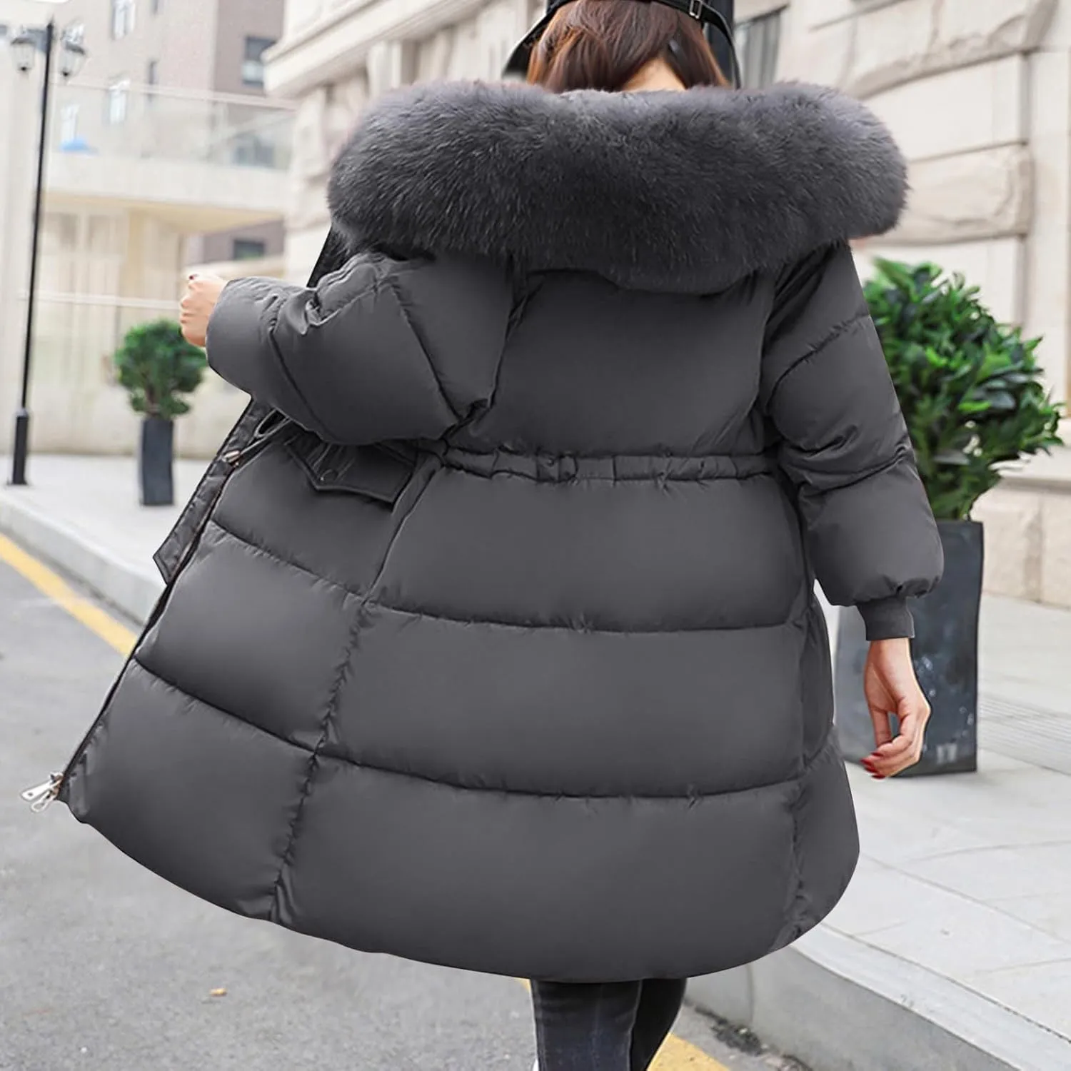 Womens Plus Size Winter Coats Faux Fur Hooded Baggy Outerwear Puffer Jackets Lightweight Quilted Down Jacket Parkas