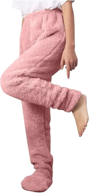 Women's Plush Fleece Footed Pajama Pants - Comfy Soft Winter Lounge Trousers