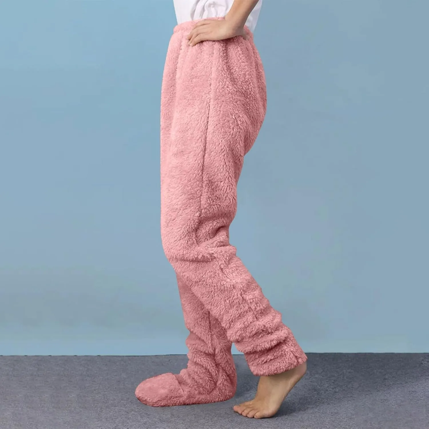 Women's Plush Fleece Footed Pajama Pants - Comfy Soft Winter Lounge Trousers