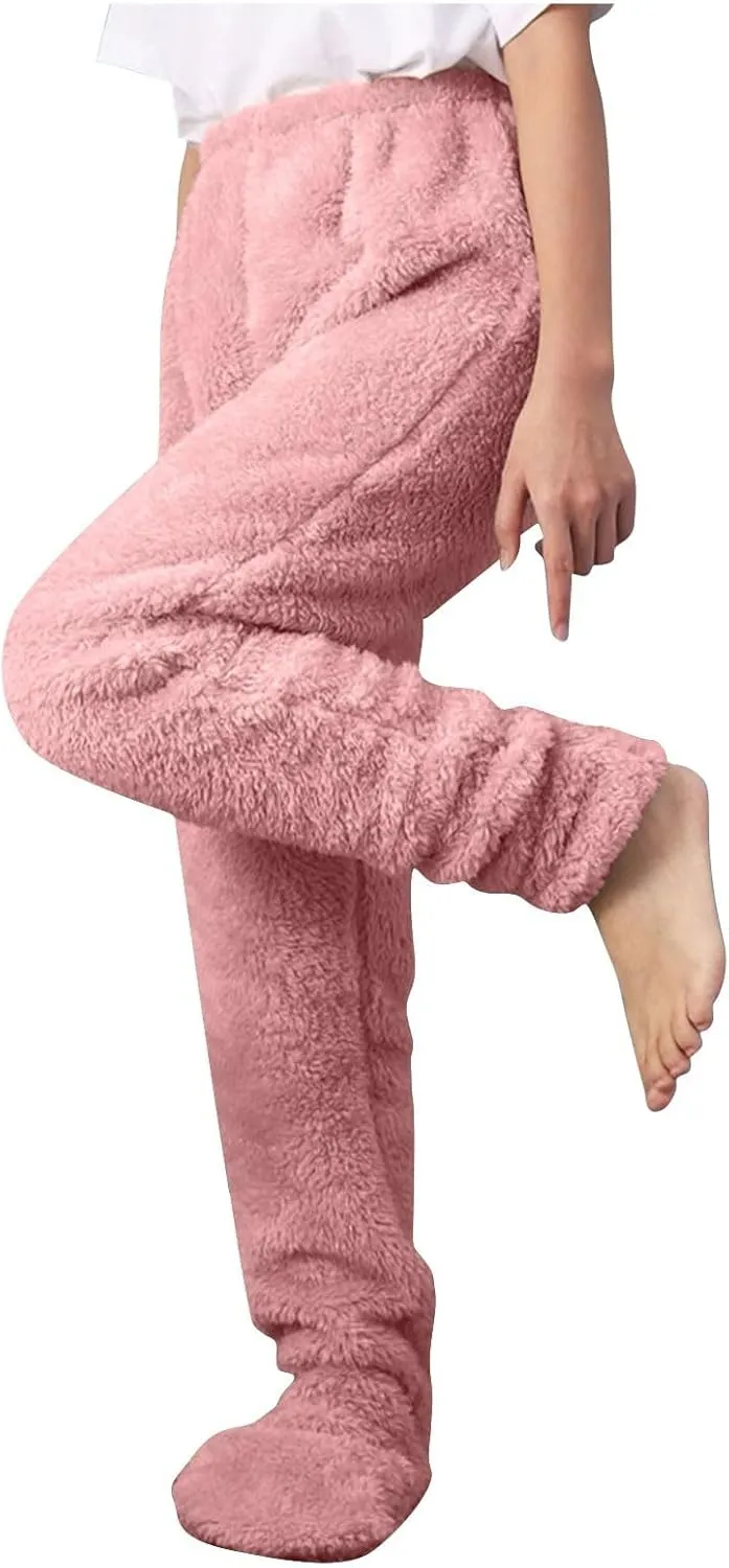 Women's Plush Fleece Footed Pajama Pants - Comfy Soft Winter Lounge Trousers