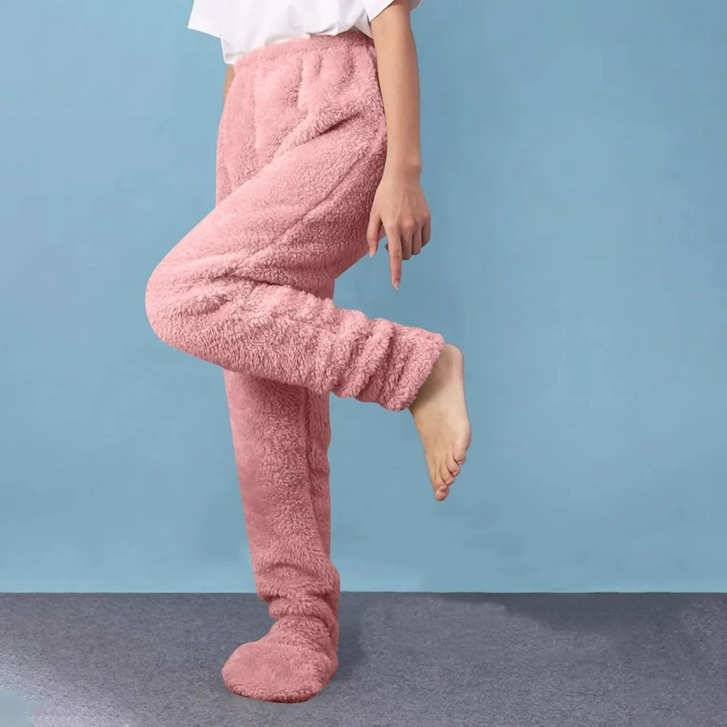 Women's Plush Fleece Footed Pajama Pants - Comfy Soft Winter Lounge Trousers