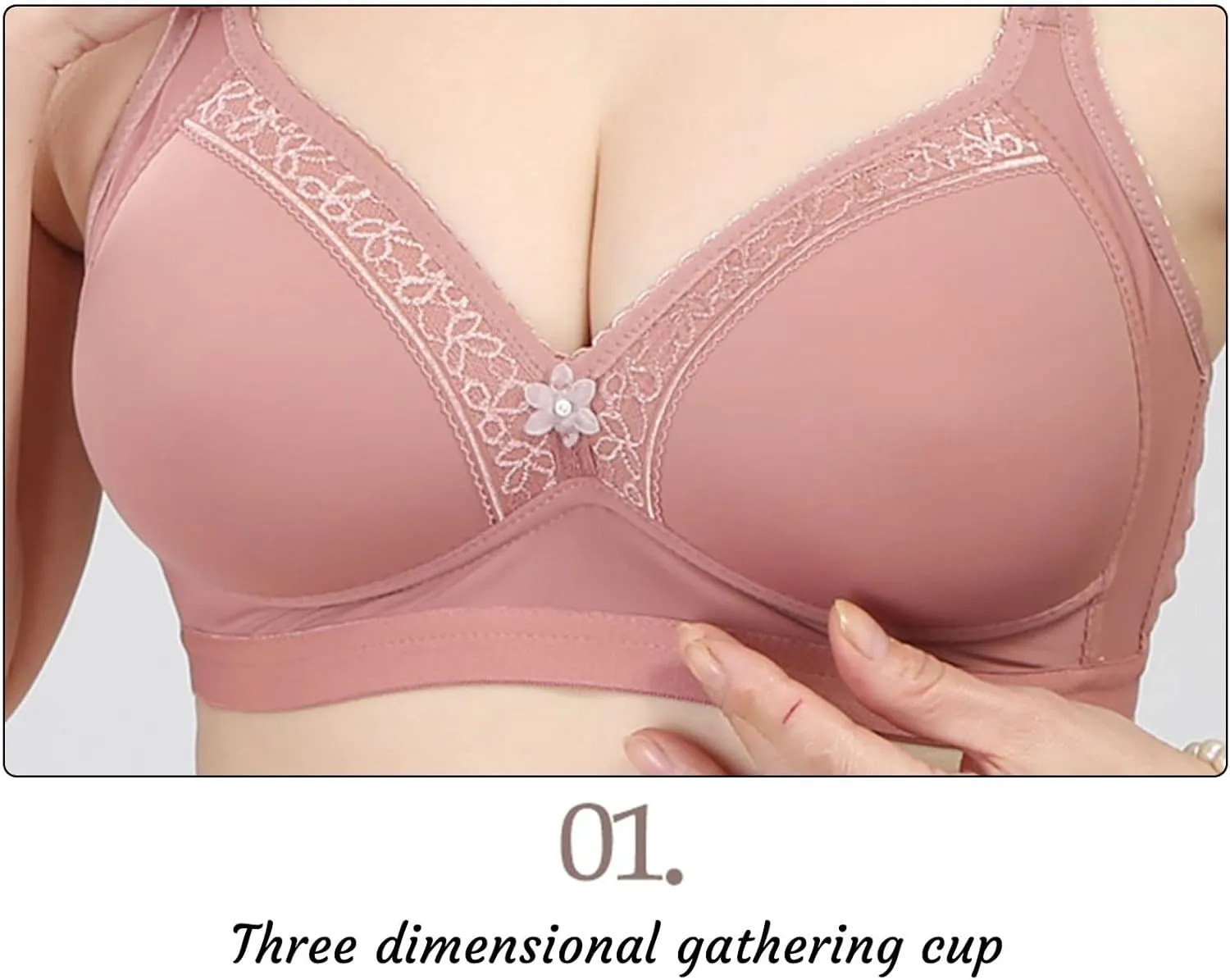 Women's Pure Comfort Light Support Wireless T-Shirt Bra Sexy V Neck Lace Trim Bralette Seamless Push Up Everyday Bras