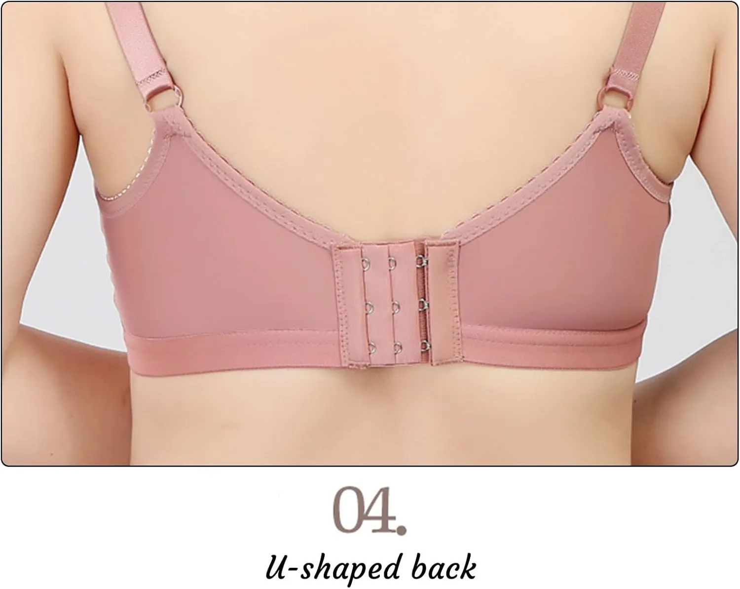 Women's Pure Comfort Light Support Wireless T-Shirt Bra Sexy V Neck Lace Trim Bralette Seamless Push Up Everyday Bras