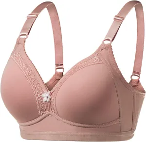 Women's Pure Comfort Light Support Wireless T-Shirt Bra Sexy V Neck Lace Trim Bralette Seamless Push Up Everyday Bras