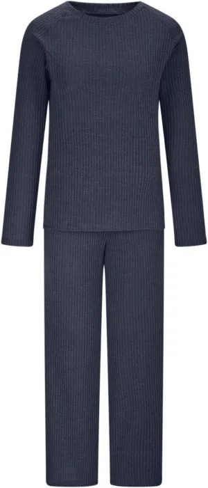 Womens Ribbed Knit Lounge Set Crewneck Sweatsuit Long Sleeve Pullover Top with Wide Leg Pants Two Piece Outfits