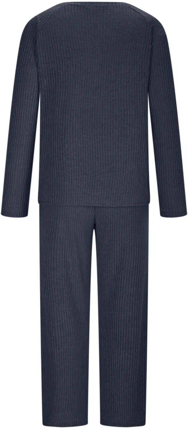 Womens Ribbed Knit Lounge Set Crewneck Sweatsuit Long Sleeve Pullover Top with Wide Leg Pants Two Piece Outfits