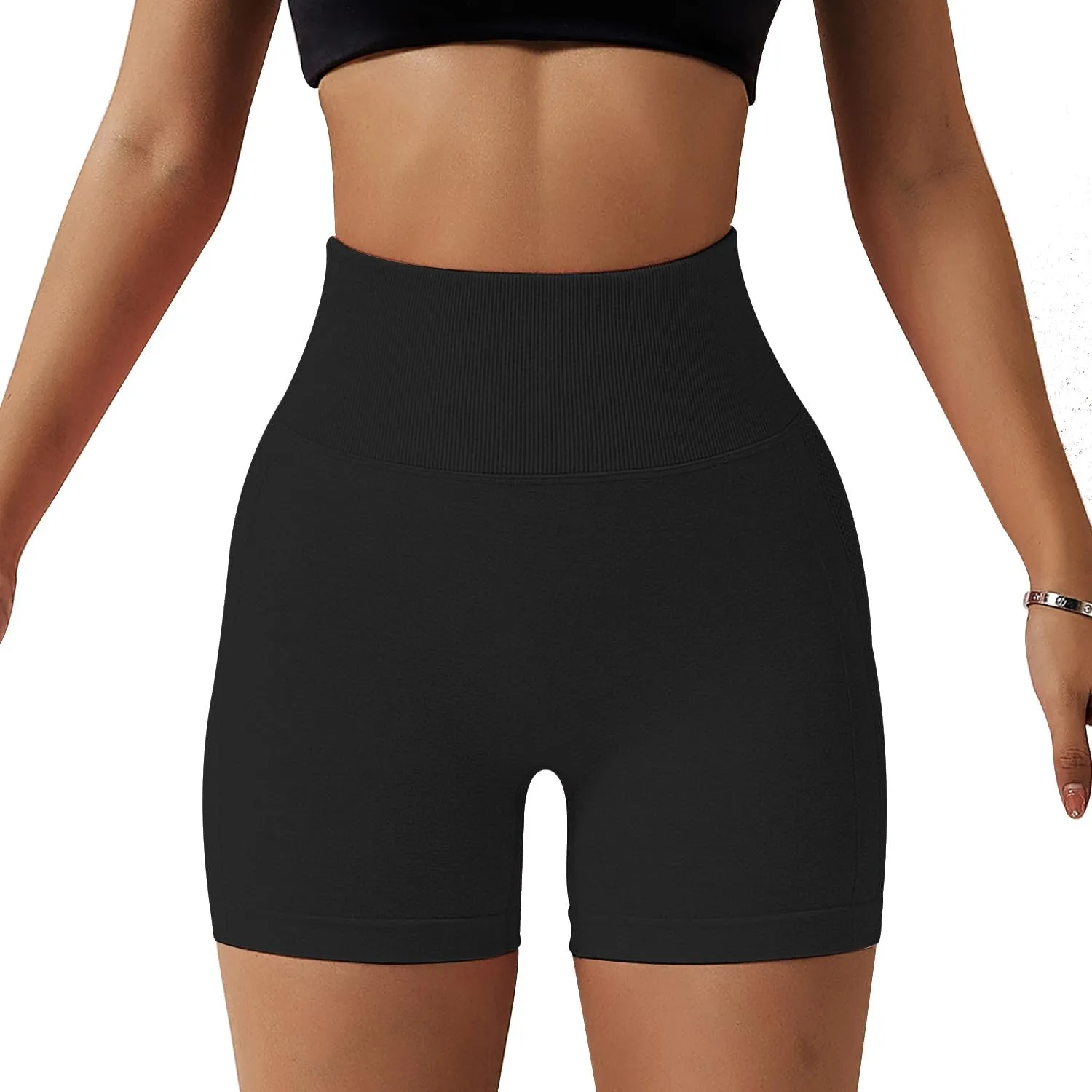 Women's Seamless Athletic Shorts - High Waisted Breathable Workout Shorts with Mesh Panels, Tummy Control & Breathable