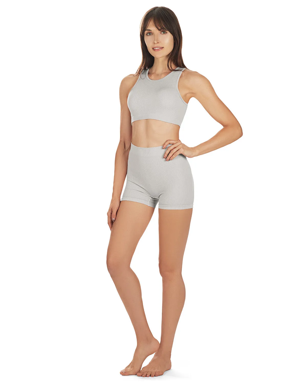 Women's Seamless Rib Bralette and Boyshort Panty Set