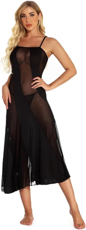Womens Seductive Lingerie Plus Size Nightwear Lace Mesh Pajamas Transparent Sleepwear for Figures