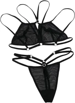 Women's Sexy Lingerie Bra Panty Set Fishnet Sheer Mesh Matching Lace Mesh Bra Loungewear Thongs Chemise Hipster