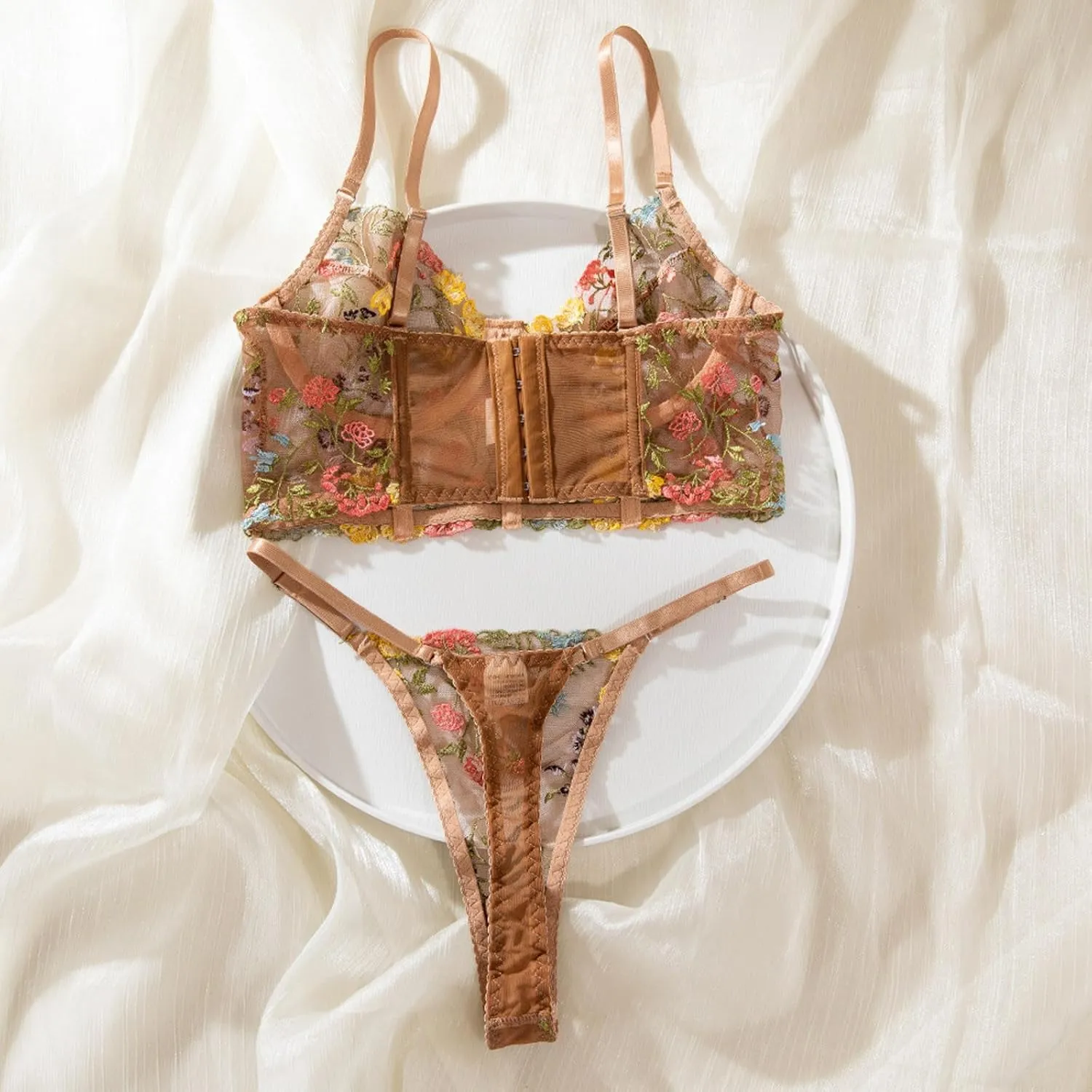 Womens Sexy Lingeries Sets Mesh See Through Spaghetti Strap Bras Thongs Set Girls 2pieces Lace Mesh Underwear Panties Pajamas