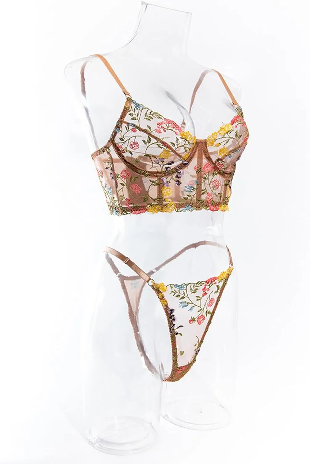 Womens Sexy Lingeries Sets Mesh See Through Spaghetti Strap Bras Thongs Set Girls 2pieces Lace Mesh Underwear Panties Pajamas