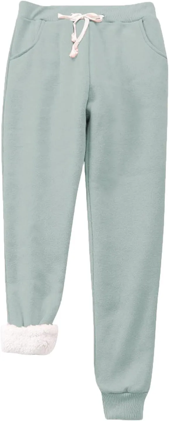 Women's Sherpa Lined Sweatpants High Waist Cinch Bottom Jogger Pants Baggy Warm Fleece Pants Casual Lounge Trousers