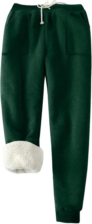 Womens Sherpa Lined Sweatpants Warm Thicken Fleece Winter Pants Straight Leg Cinch Bottom Jogger Pant with Pockets
