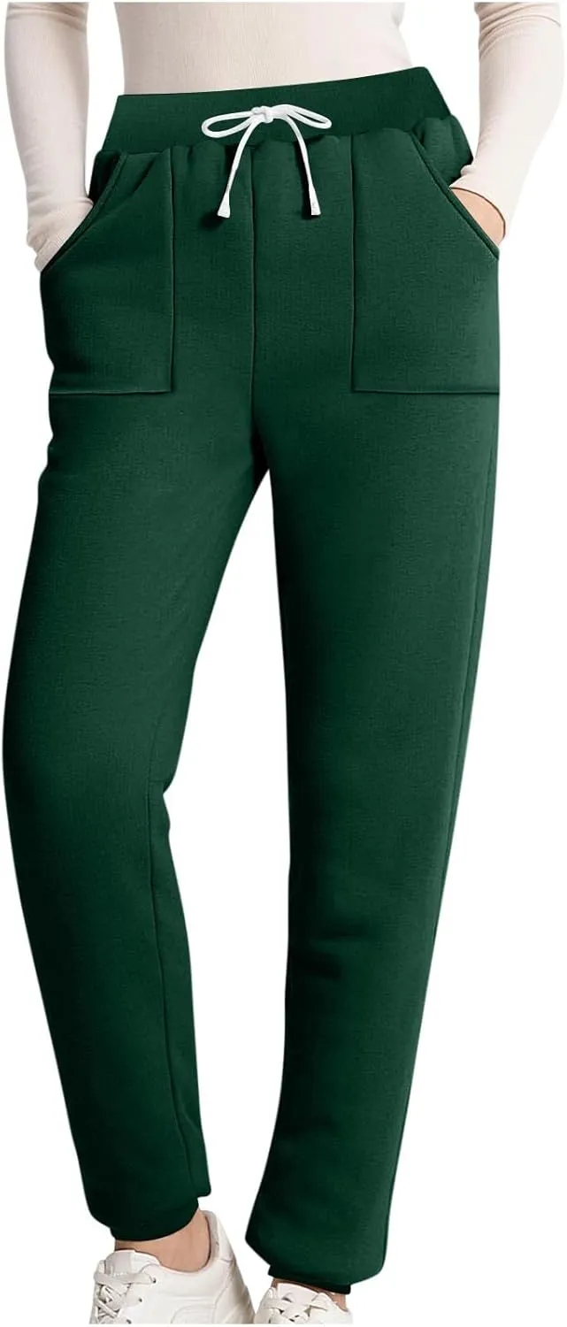 Womens Sherpa Lined Sweatpants Warm Thicken Fleece Winter Pants Straight Leg Cinch Bottom Jogger Pant with Pockets