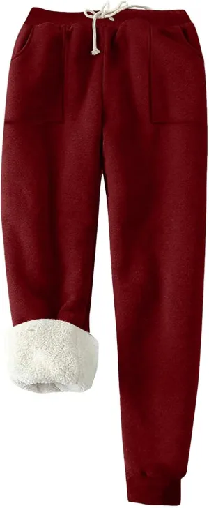 Womens Sherpa Lined Sweatpants Warm Thicken Fleece Winter Pants Straight Leg Cinch Bottom Jogger Pant with Pockets