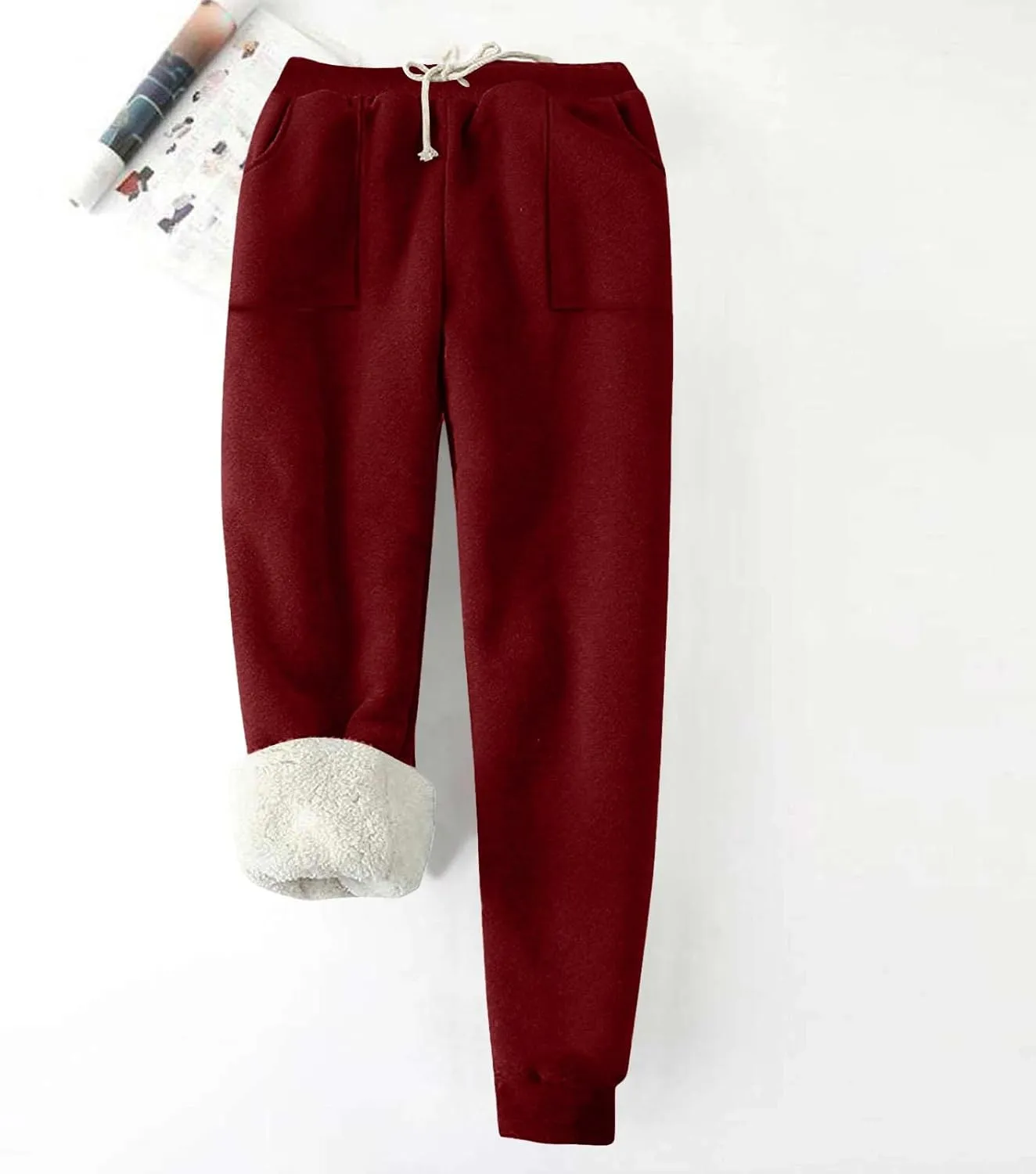 Womens Sherpa Lined Sweatpants Warm Thicken Fleece Winter Pants Straight Leg Cinch Bottom Jogger Pant with Pockets