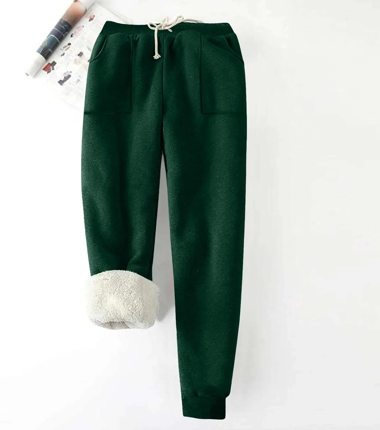 Womens Sherpa Lined Sweatpants Warm Thicken Fleece Winter Pants Straight Leg Cinch Bottom Jogger Pant with Pockets
