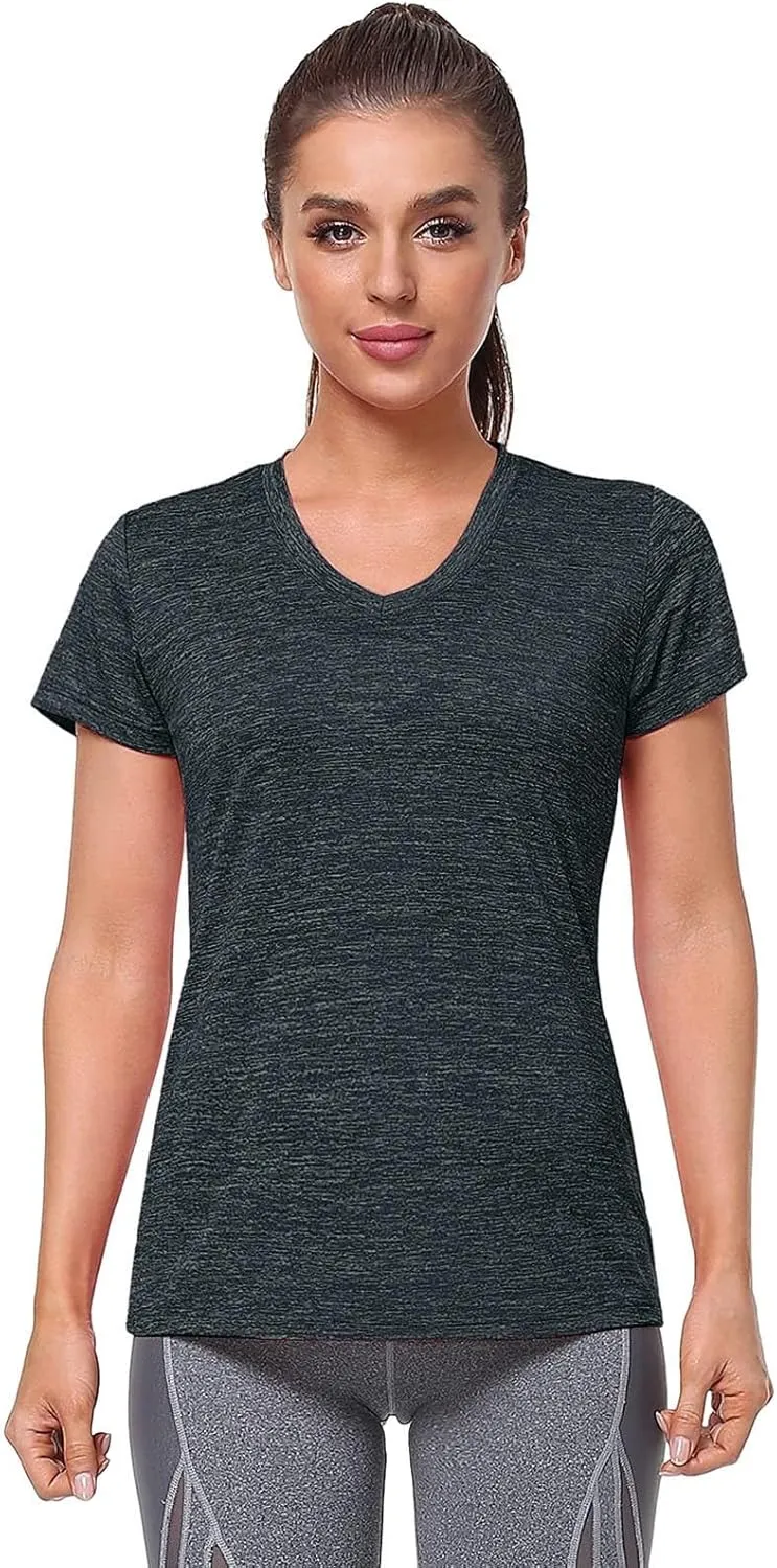 Womens Short Sleeve Athletic T-Shirt Moisture Wicking Sports V-Neck Tee Gym Yoga Running Stretch Quick Dry Tunic Tops