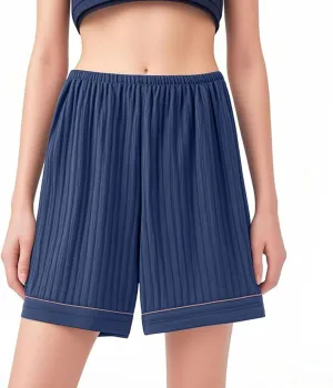 Womens Sleep Pajama Bermuda Shorts Plus Size Cotton High Waist Striped Boxer Shorts Soft Cute Lounge Pj Bottoms