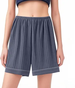 Womens Sleep Pajama Bermuda Shorts Plus Size Cotton High Waist Striped Boxer Shorts Soft Cute Lounge Pj Bottoms