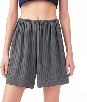 Womens Sleep Pajama Bermuda Shorts Plus Size Cotton High Waist Striped Boxer Shorts Soft Cute Lounge Pj Bottoms