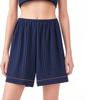 Womens Sleep Pajama Bermuda Shorts Plus Size Cotton High Waist Striped Boxer Shorts Soft Cute Lounge Pj Bottoms