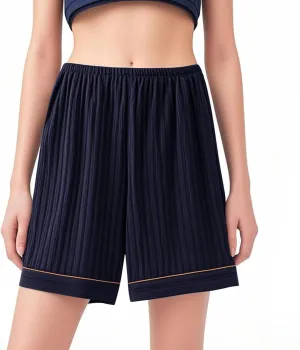 Womens Sleep Pajama Bermuda Shorts Plus Size Cotton High Waist Striped Boxer Shorts Soft Cute Lounge Pj Bottoms