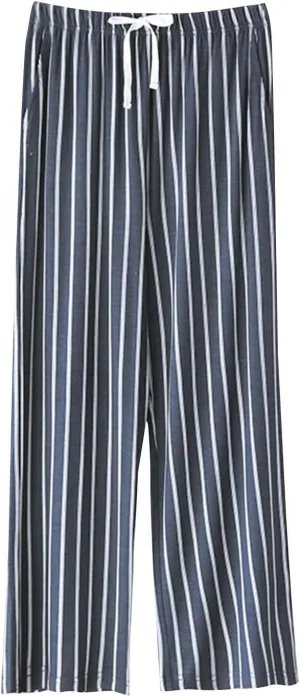 Womens Soft Pajama Long Pants, Comfy Wide Leg Lounge Pant With Pockets Stretch Striped Pajama Bottoms Cute Trousers