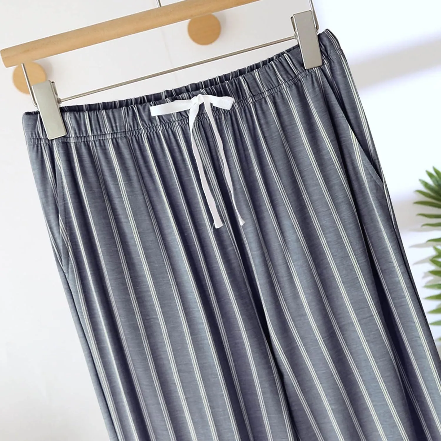 Womens Soft Pajama Long Pants, Comfy Wide Leg Lounge Pant With Pockets Stretch Striped Pajama Bottoms Cute Trousers