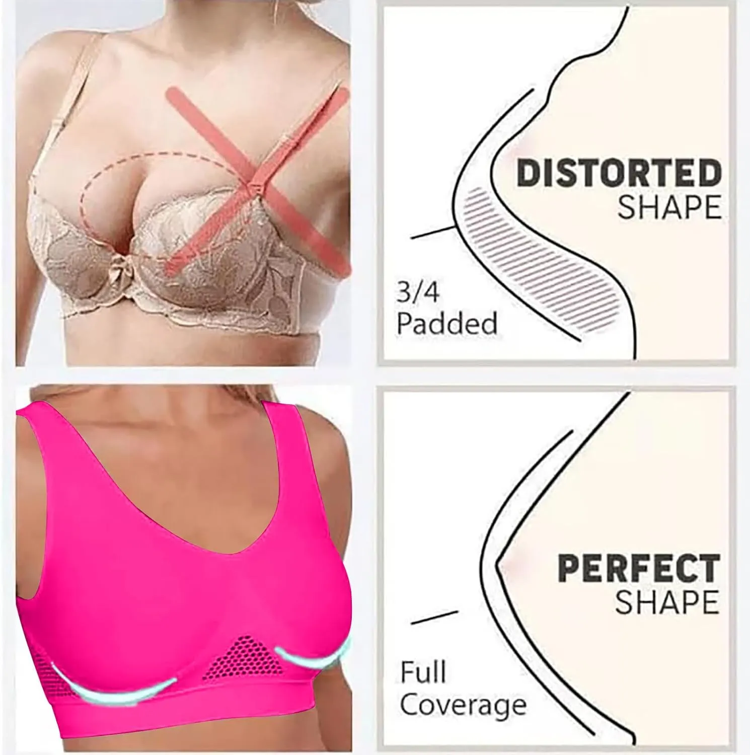 Women's Sports Bra Breathable No Wire Everyday Bras Soft Support Breathable Medium Support Mesh Bras