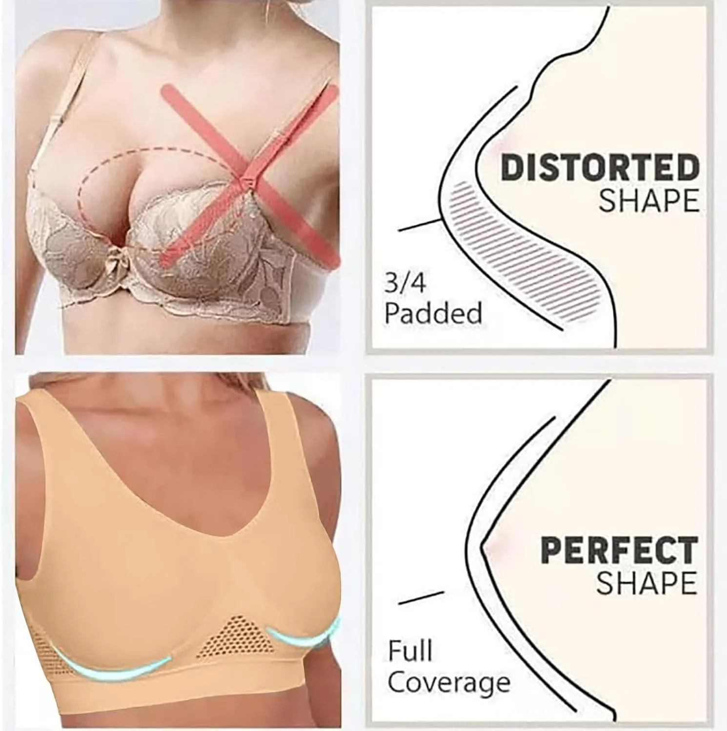 Women's Sports Bra Breathable No Wire Everyday Bras Soft Support Breathable Medium Support Mesh Bras