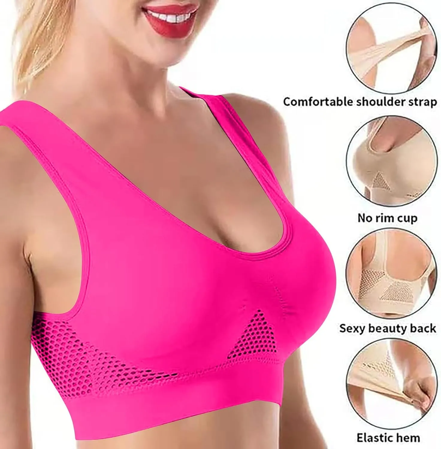 Women's Sports Bra Breathable No Wire Everyday Bras Soft Support Breathable Medium Support Mesh Bras