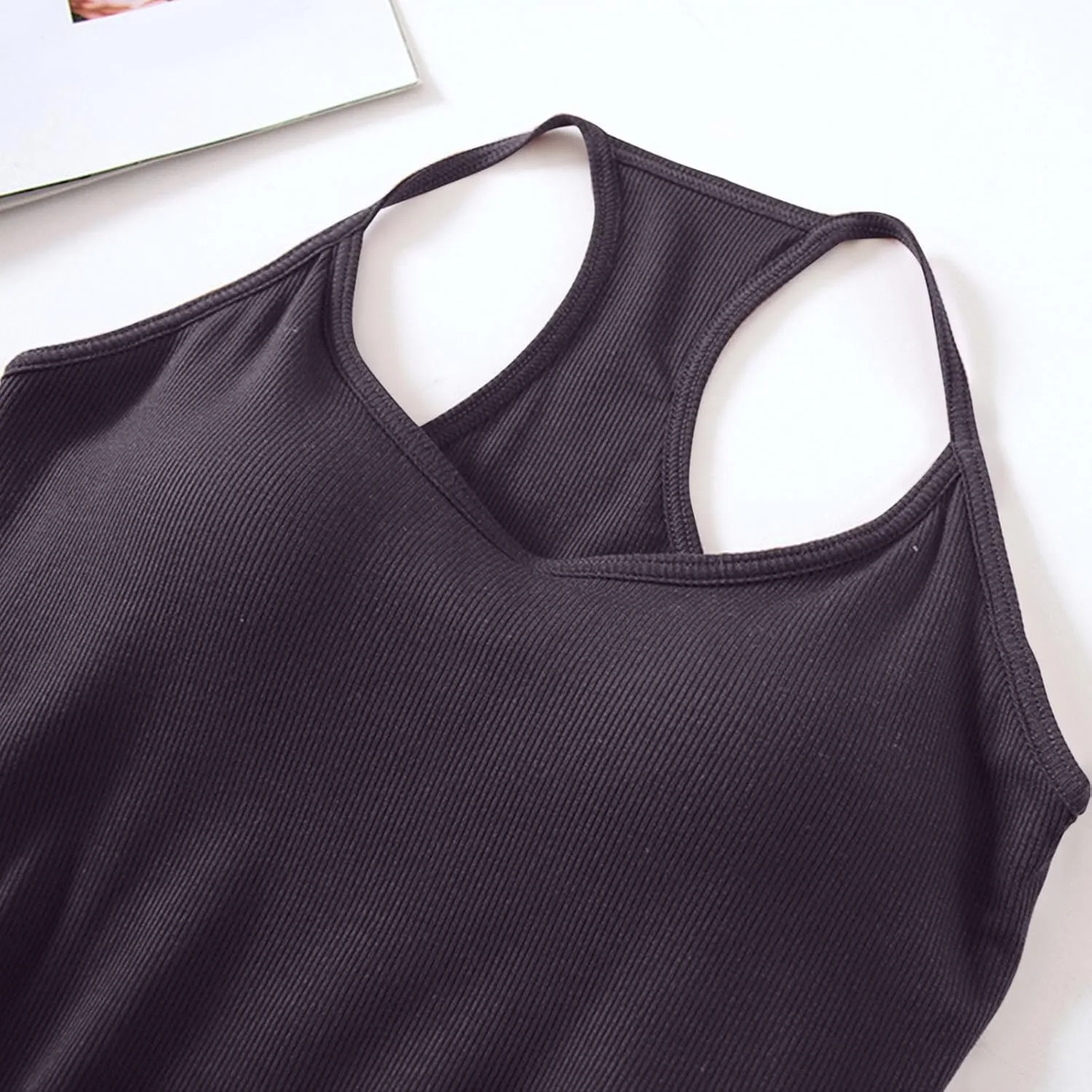 Womens Sports Bra Seamless Crop Tank Racer Back Spaghetti Strap Workout Yoga Shirts Padded Halter Neck Casual Tops