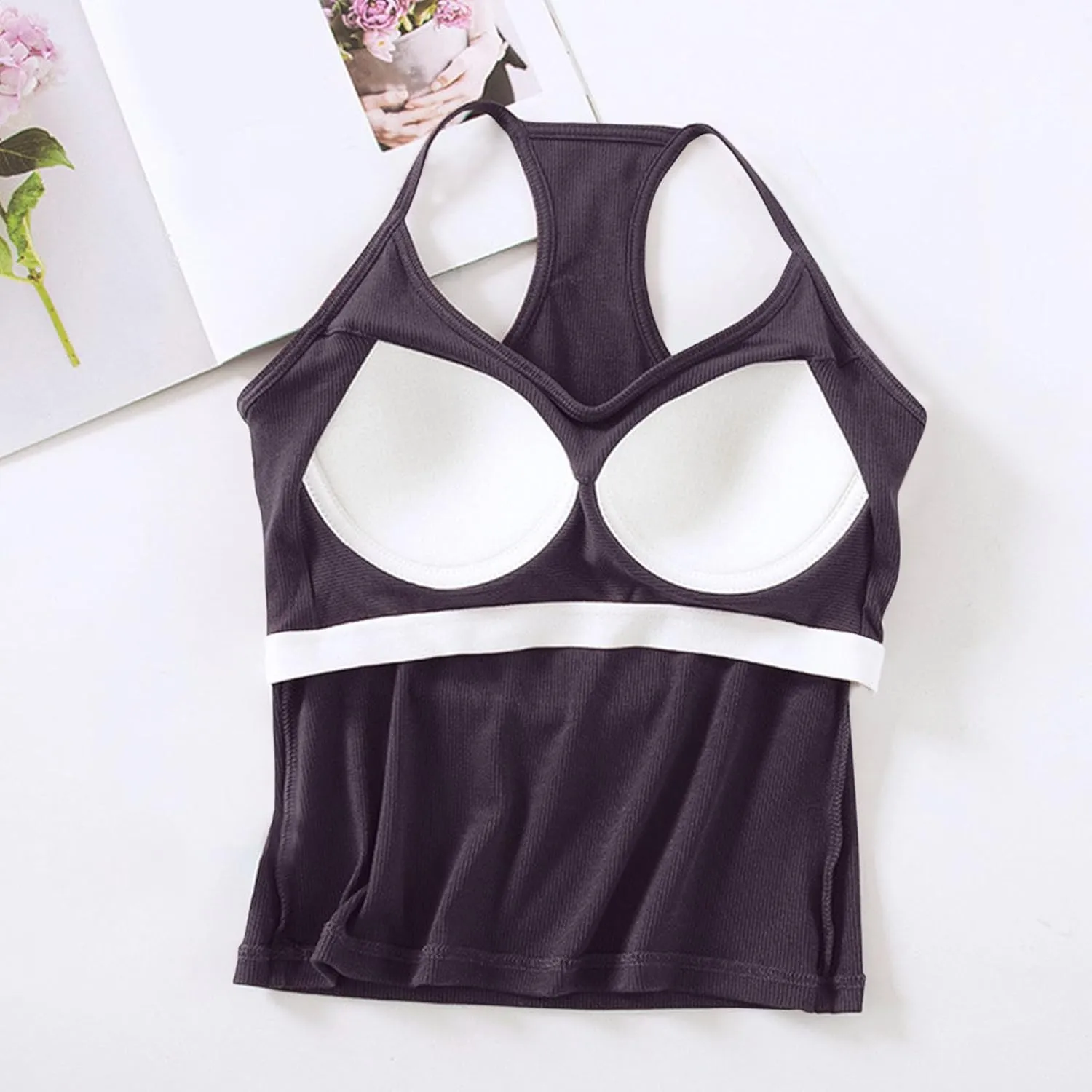 Womens Sports Bra Seamless Crop Tank Racer Back Spaghetti Strap Workout Yoga Shirts Padded Halter Neck Casual Tops