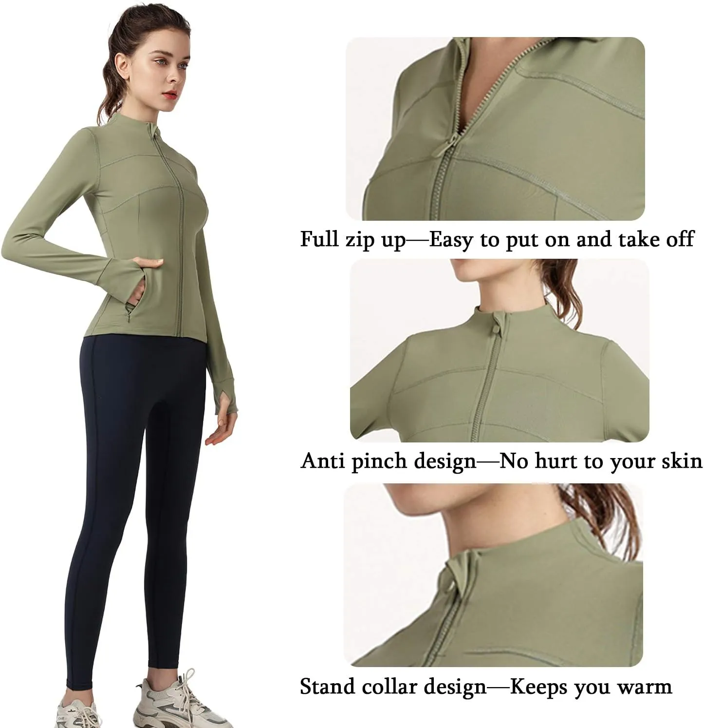 Women's Stretchy Workout Jackets Lightweight Full Zip Running Track Jacket