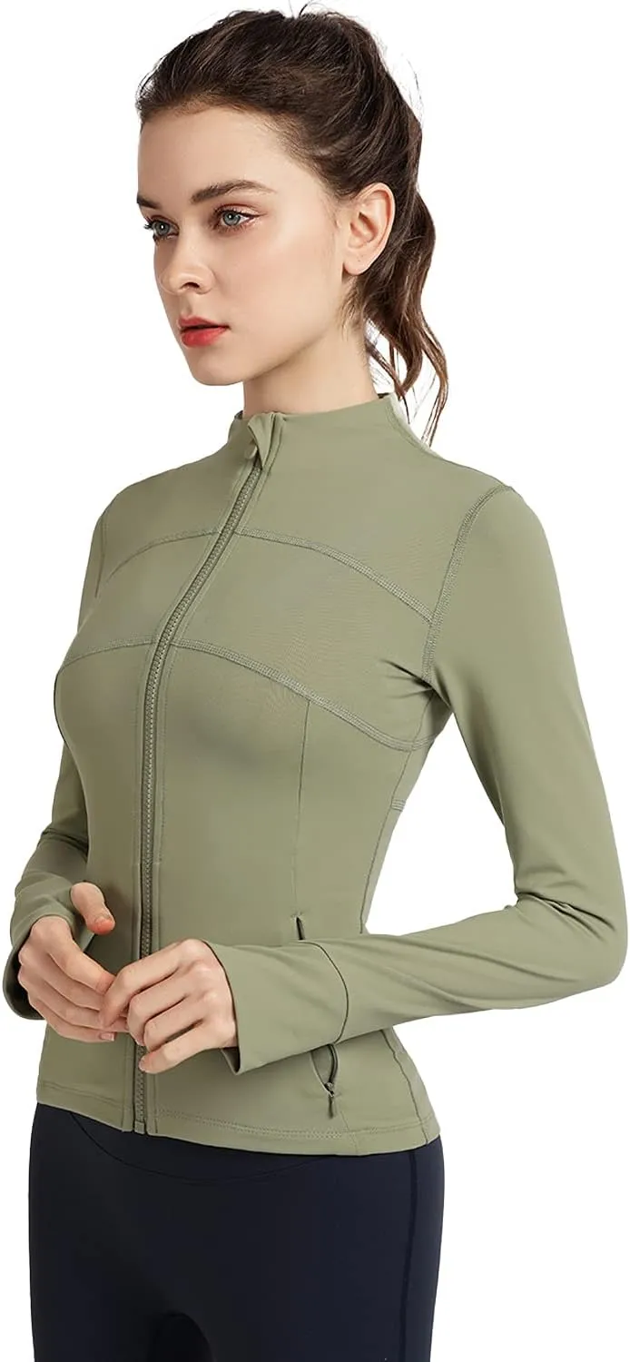 Women's Stretchy Workout Jackets Lightweight Full Zip Running Track Jacket