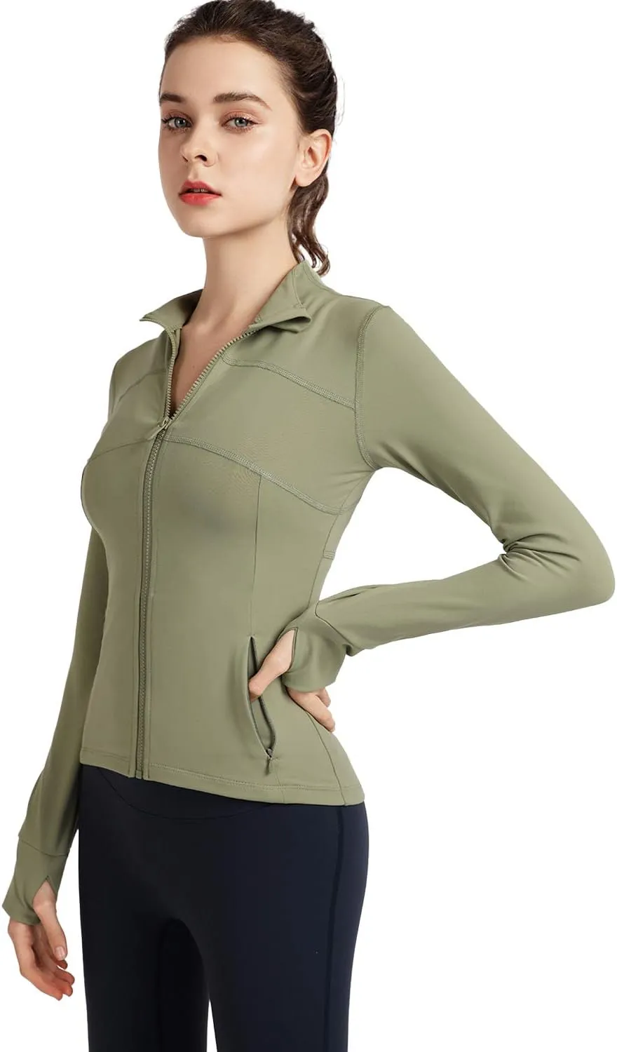Women's Stretchy Workout Jackets Lightweight Full Zip Running Track Jacket