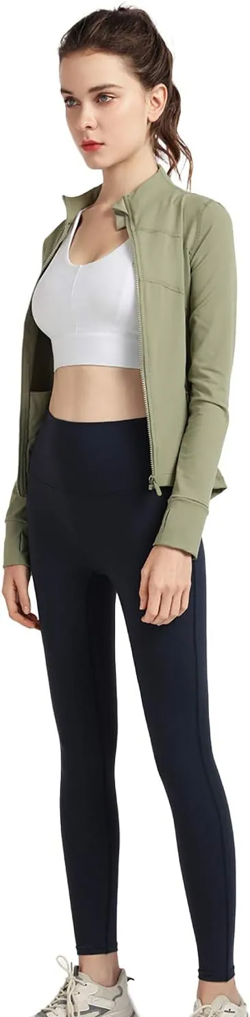 Women's Stretchy Workout Jackets Lightweight Full Zip Running Track Jacket