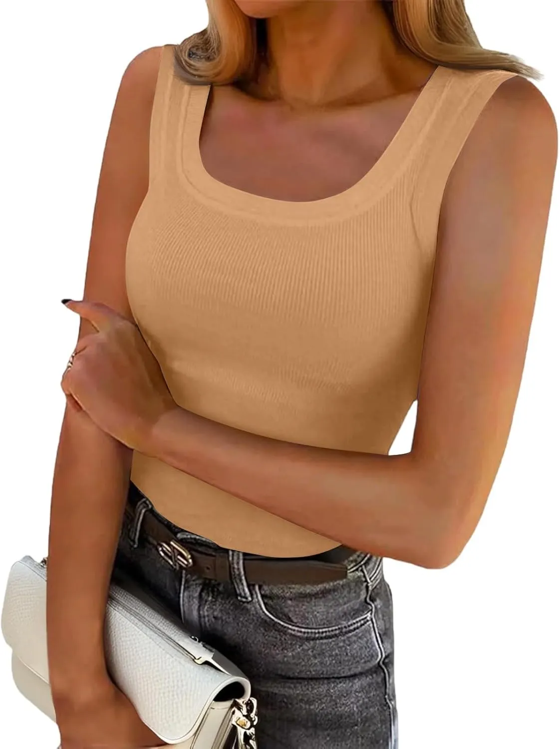 Womens Tank Top 2025 Built in Bra Adjustable Spaghetti Strap Workout Tops Gym Shirts Sleeveless Basic Under Clothes