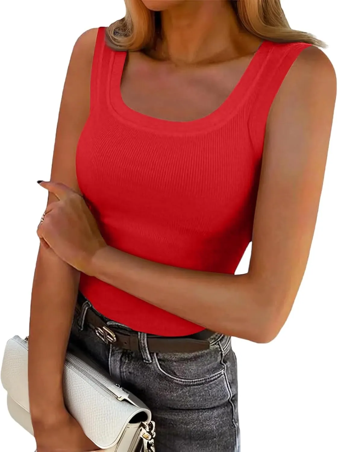 Womens Tank Top 2025 Built in Bra Adjustable Spaghetti Strap Workout Tops Gym Shirts Sleeveless Basic Under Clothes