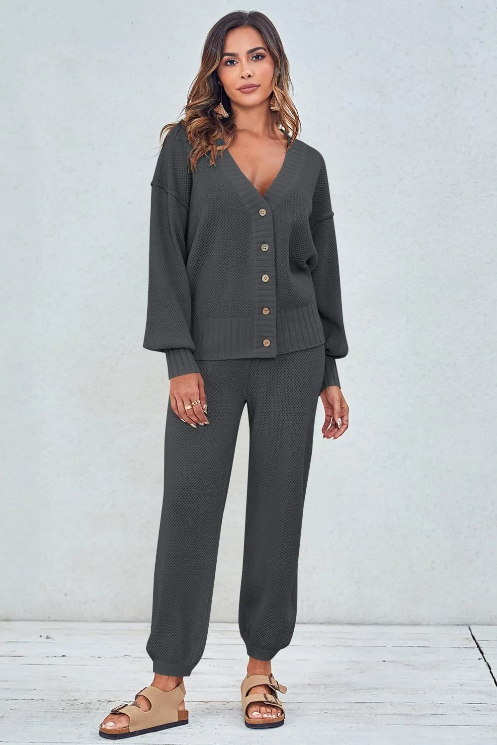 Women's Two Piece Trendy Outfits Cozy Knit Loungewear Sweater Sets Oversized Slouchy Matching Lounge Sweatsuit