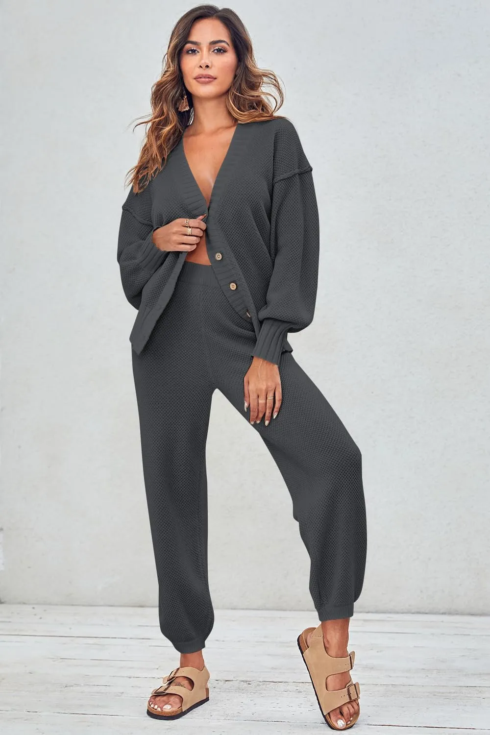 Women's Two Piece Trendy Outfits Cozy Knit Loungewear Sweater Sets Oversized Slouchy Matching Lounge Sweatsuit