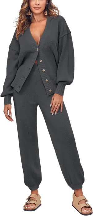 Women's Two Piece Trendy Outfits Cozy Knit Loungewear Sweater Sets Oversized Slouchy Matching Lounge Sweatsuit