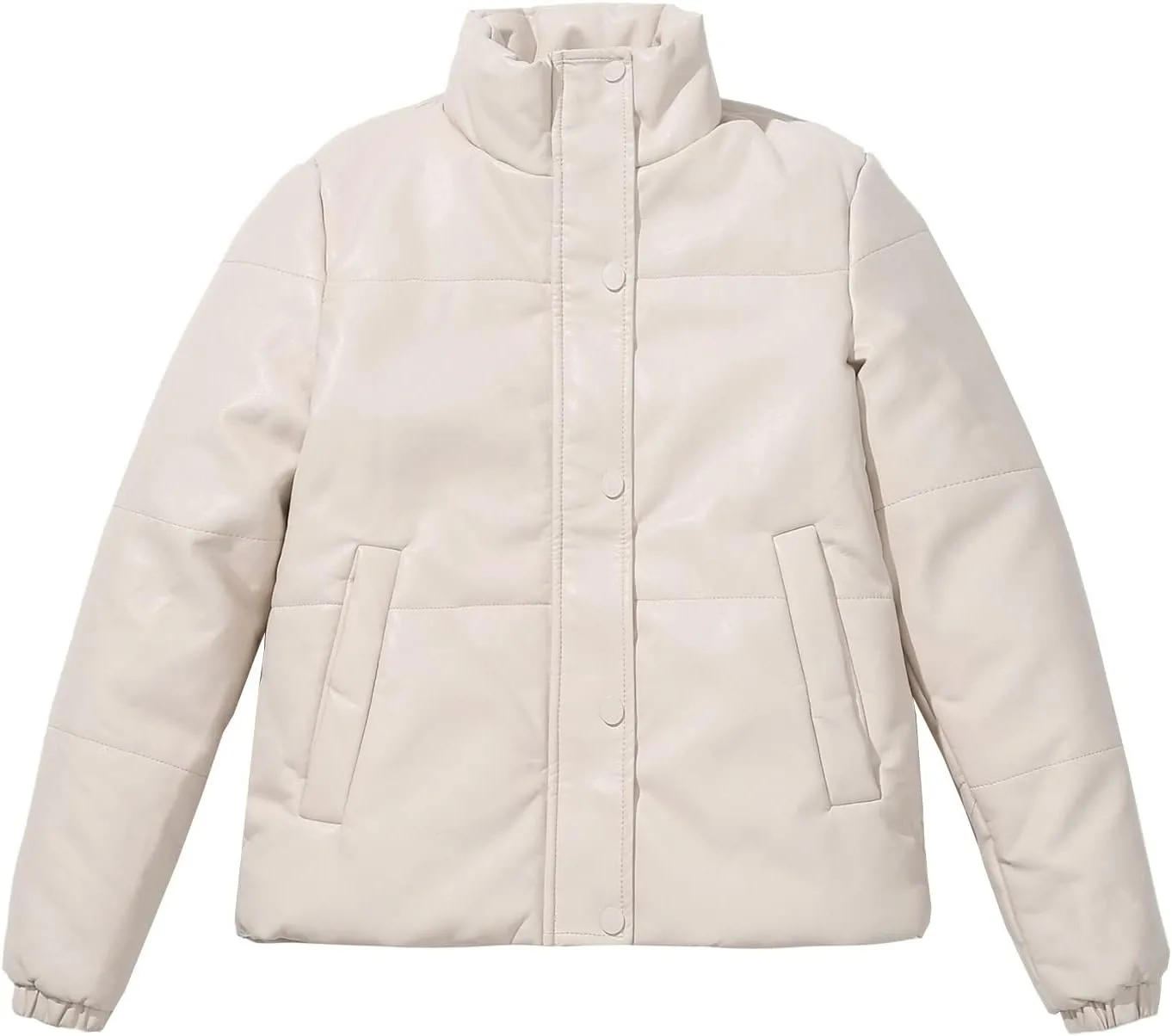 Women's Vintage Leather Puffer Jacket Warm Stand Collar Cropped Winter Down Coat Quilted Lightweight Parka Jacket