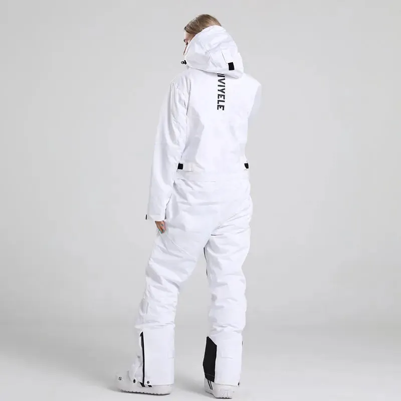 Women's White One Piece Snow Jumpsuits Ski Suits 